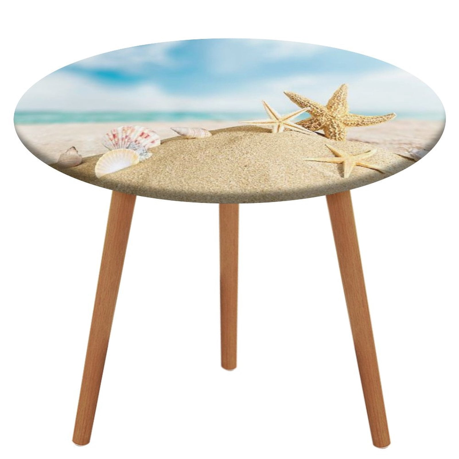 Shell Table Clothes Beach Starfish Shells Pattern Round Tablecloth Waterproof Elastic Table ...
