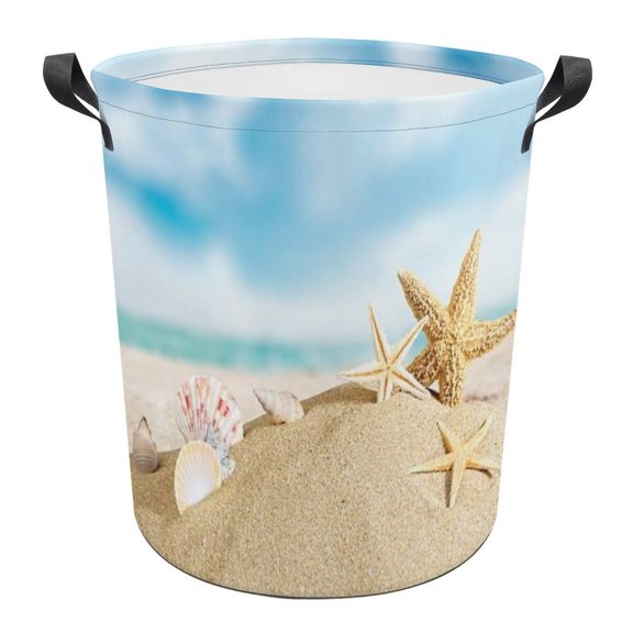 Beach Starfish Shells Print Foldable Laundry Basket for Clothes Storage Hamper