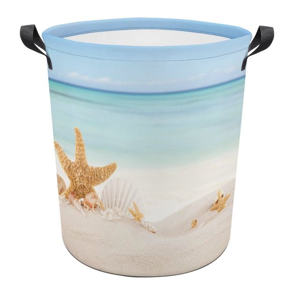 Beach Starfish Shells Print Foldable Laundry Basket for Clothes Storage Hamper