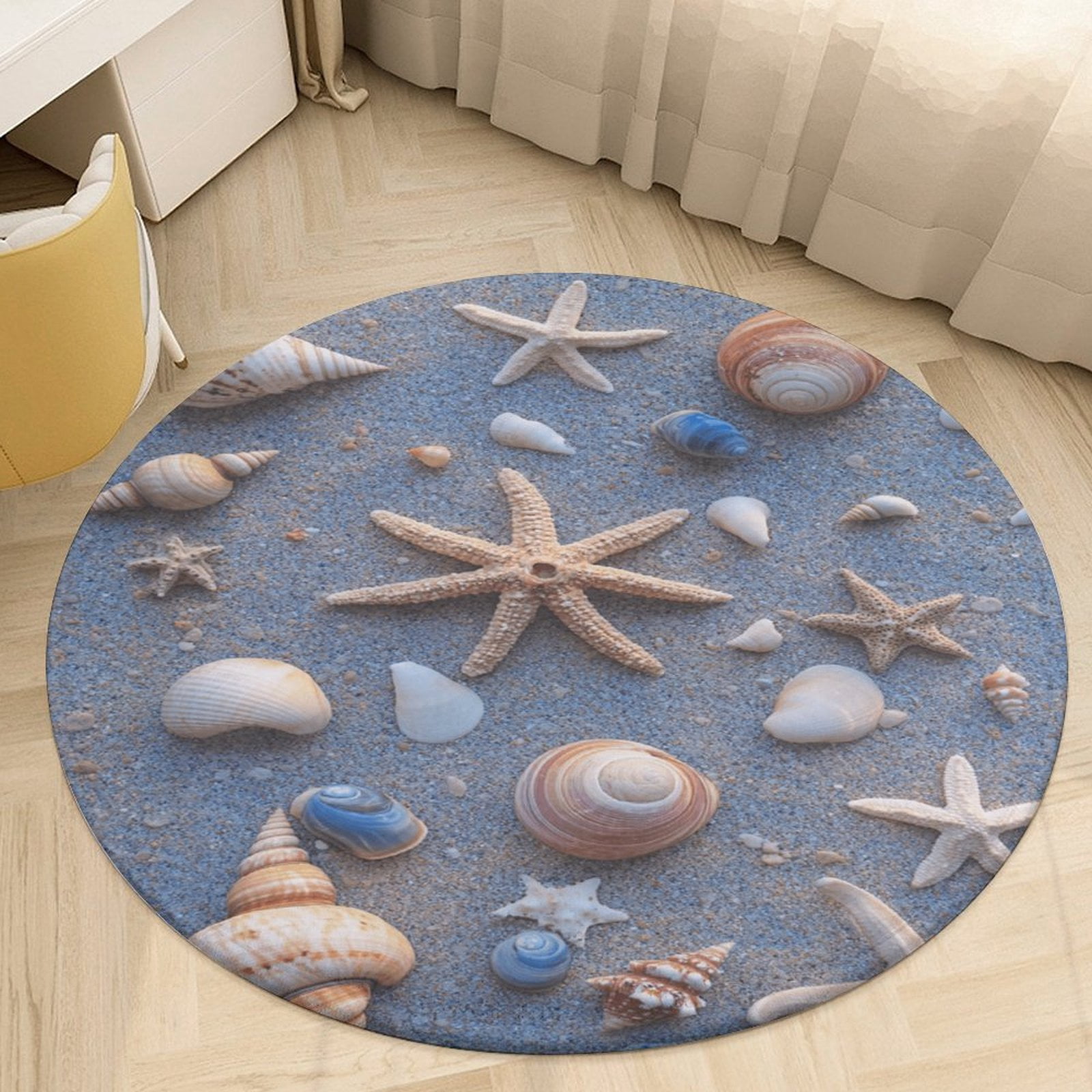 Shell Shaped Rug Extra Large Beach Starfish Shells Round Area Rugs for Bedroom Living Room, 4FT Soft ...