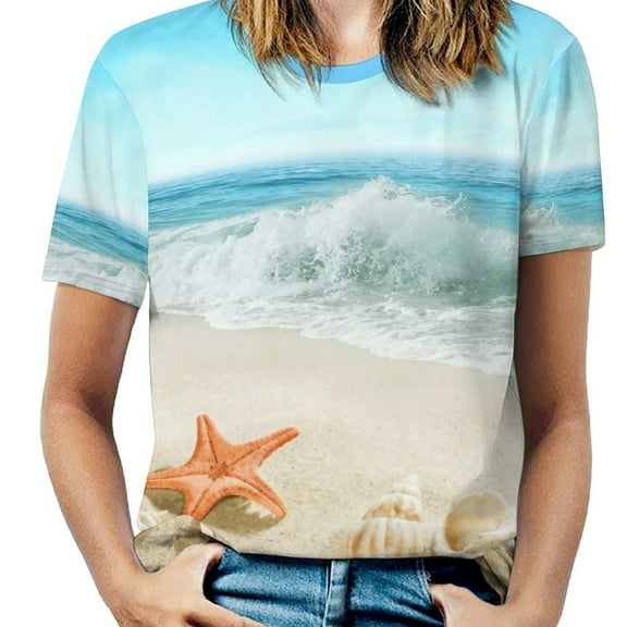 Beach Starfish Shells Women's T-Shirt Short Sleeve T Shirts Tops Tee Ladies Loose T
