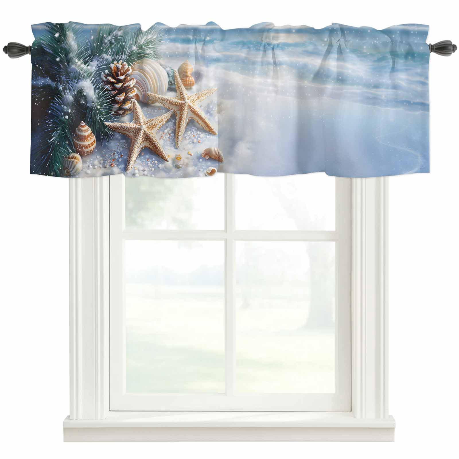 Beach Starfish Window Valance Curtain Pine Cones Rod Pocket Short ...