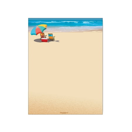 Beach Stationery - 8.5 x 11 - 60 Beach Letterhead Sheets - Chair & Unbrella Pape