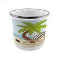 thumbnail image 1 of Beach Steel Camping Mug, Cartoon Style Drawing Palm Tree Coconut and Sunbed on Sand Summer Season Pattern, Printed Thermal Cup for Camping and Outdoor Activities, by Ambesonne, 1 of 2