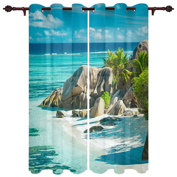 Beach Stones Sky Window Curtain Modern European Style Curtains for Bedroom Living Room Backdrop Curtain