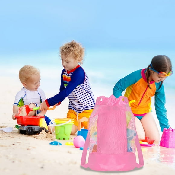 Beach Storage Bag,Mesh Travel Sand Toys Backpack for Sandbox Buckets,Beach Vacation Essentials ,Shell Collecting Bag Shelling Tools,Beach Must Haves Sand Box Toys Seashell Bags -Pink