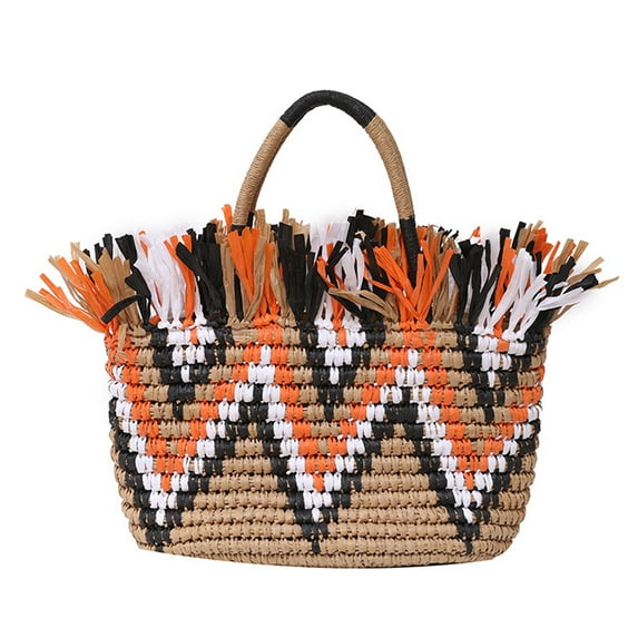 Beach Straw Bag Large Tote Bags for Women, Handmade Summer Purse Handbag Beach Bags - orange