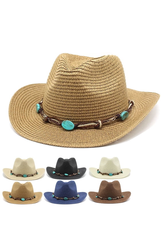 Straw Cowboy Cowgirl Hat for Men Women, Adjtable Sombrero Sun Hat with Shapeable Wide Brim