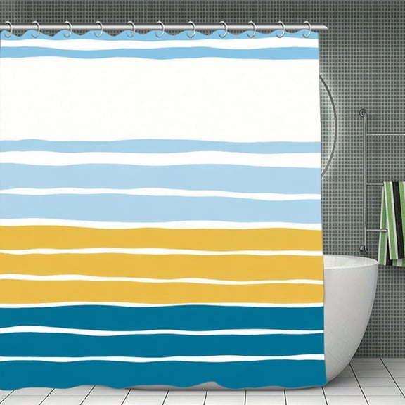 Beach Stripe Pattern Print Shower Curtain,Cloth Fabric Waterproof Polyester Bathroom Home Decor Set with Hooks 70.8×70.8Inch