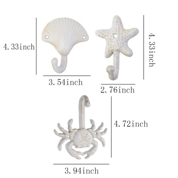 Beach Style Coat Hooks Nautical Wall Hooks 3 Piece Set for Towel, Scarf, Bag, Cap, Coats
