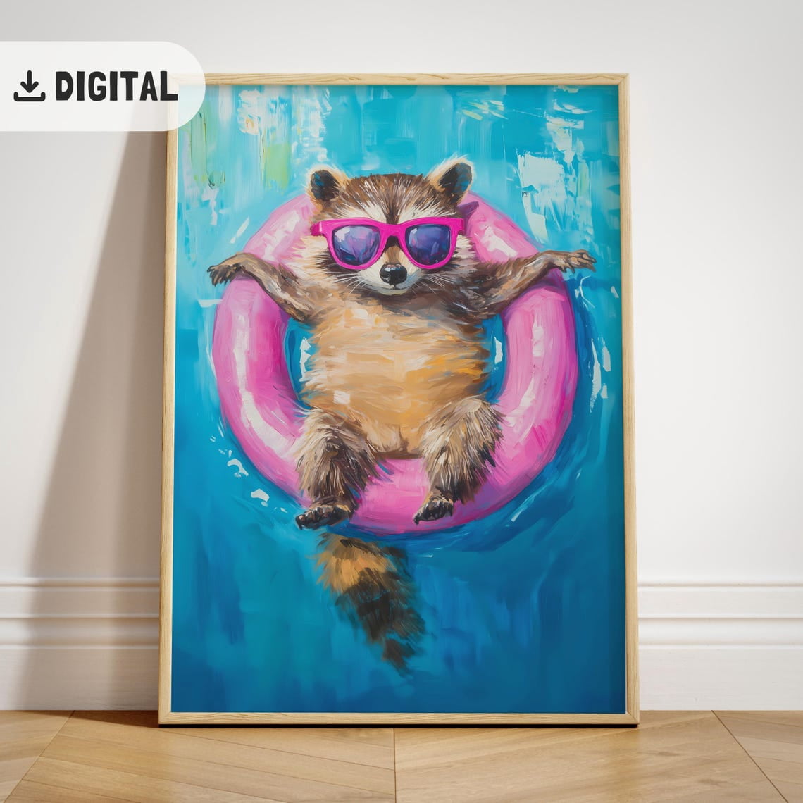Beach Summer Art Poster, Coastal Pool Party Wall Decoration, Racoon ...