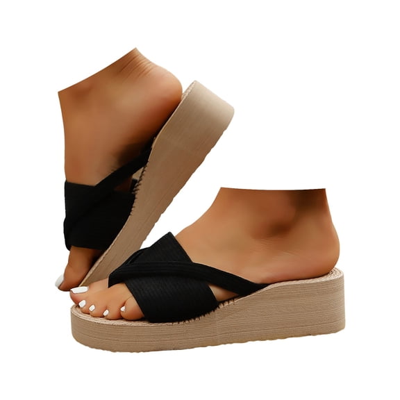 Beach Summer Platform Flip Flops Sandals for Women 2025 Outdoor Casual Wedge Heeled Slip on Slides Sippers