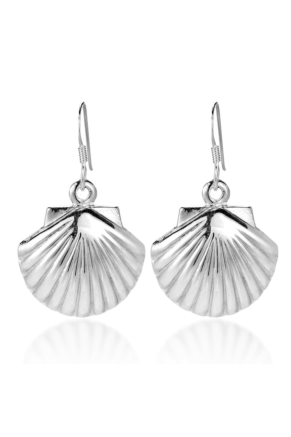Beach Summer Seashell Clam Boho .925 Sterling Silver Dangle Earrings | Earrings for Women | Sterling Silver Earrings | Dangle Earrings For Women