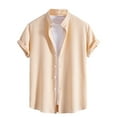 thumbnail image 1 of Beach Summer Shirts for Men Short Sleeve Button Up Band Collar Casual Shirts Untucked Regular Textured Wedding Tops, 1 of 8