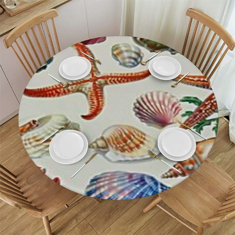 Beach Summer Starfish Shell Coastal Nautical Round Tablecloth ...