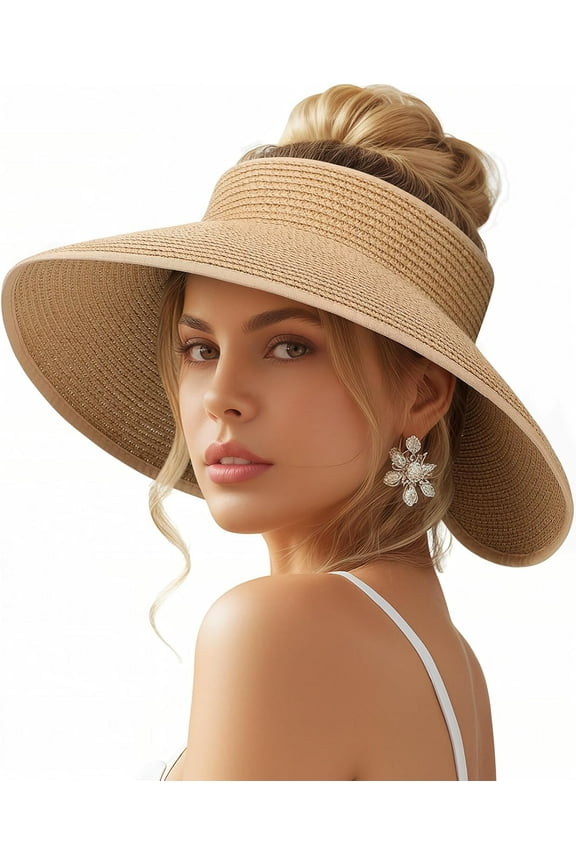 Beach Sun Hats for Women, Straw Hat for Women UPF 50+ UV Sun Protection Summer Hat Foldable Roll up Cap