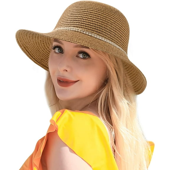 Beach Sun Hats for Women, Straw Hat for Women UPF 50  UV Sun Protection Summer Hat Foldable Roll up Cap
