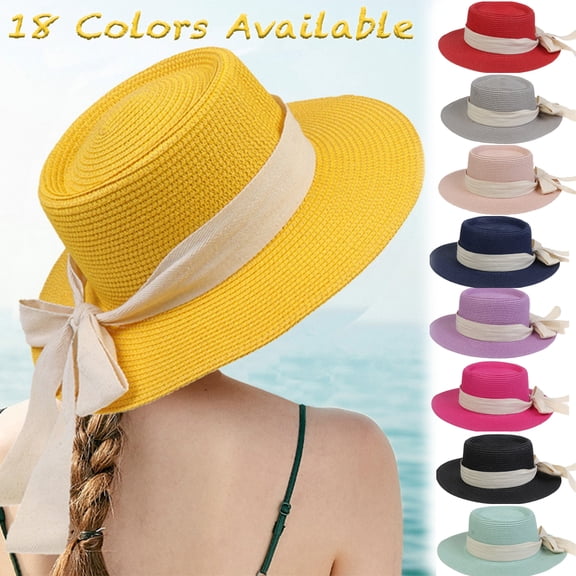 Beach Sun Hats for Women, Straw Hat for Women UPF 50+ UV Sun Protection Summer Hat Foldable Roll up Cap