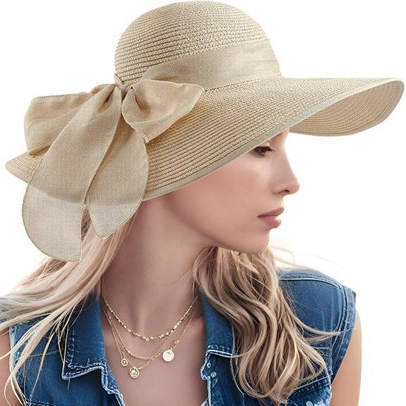 Beach Sun Hats for Women, Straw Hat for Women UPF 50  UV Sun Protection Summer Hat Foldable Roll up Cap