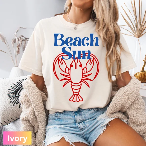 Beach Sun Lobster Shirt Coastal Summer Tee Nautical Graphic T Shirt Preppy Beach Vacation Gift for Women