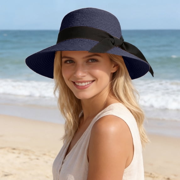 Beach Sun Straw Hats for Women Sun Protection Wide Brim Summer Straw Hat Color Navy Size One Size