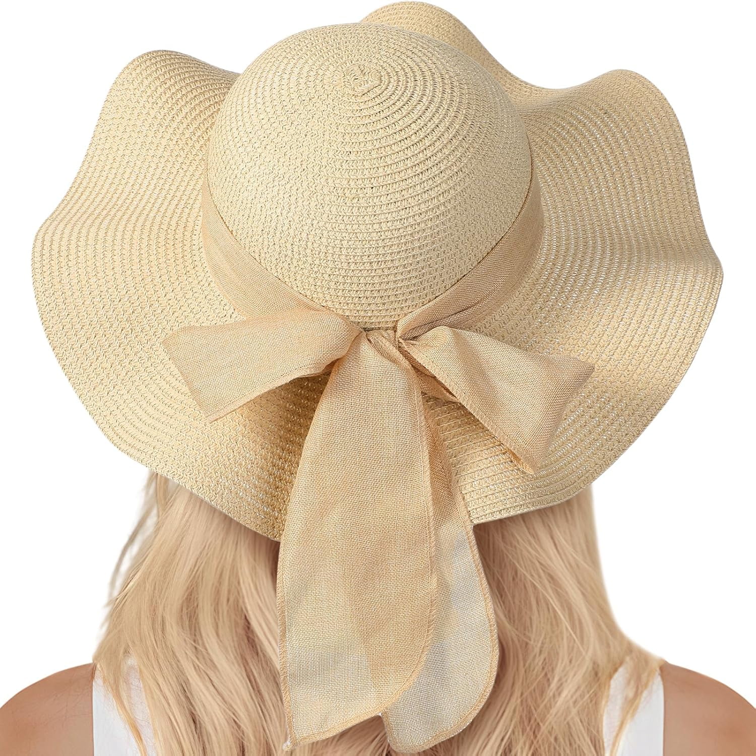 Sun Beach Straw Woven Hat Wide Brim Foldable Packable Adjustable Chin Strap UV FURTALK Wide Brim Straw Sun Visor Hat for Women - UV UPF  main image 3