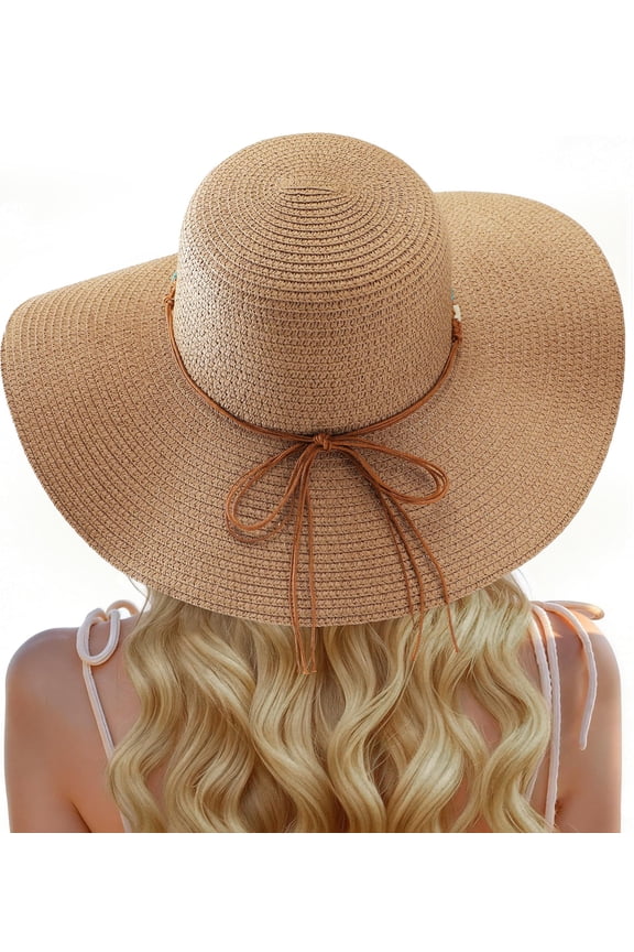 Beach Sun Straw Hats for Women, Wide Brim Womens Sun Hat UPF UV Protection, Foldable Packable Summer Hats Roll Up