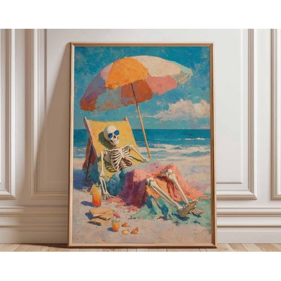 Beach Sunbathing Coastal Wall Art Print, Unframed Paper Poster 8x10in