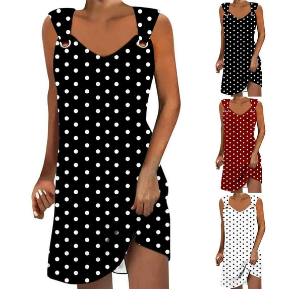 Beach Sundresses for Women 2024 Plus Size Comfort Printed Sleeveless V-Neck Dress Gifts for Womens ~