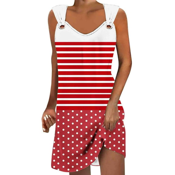 Beach Sundresses for Women 2024 Plus Size Comfort Printed Sleeveless V-Neck Dress Gifts for Womens ~