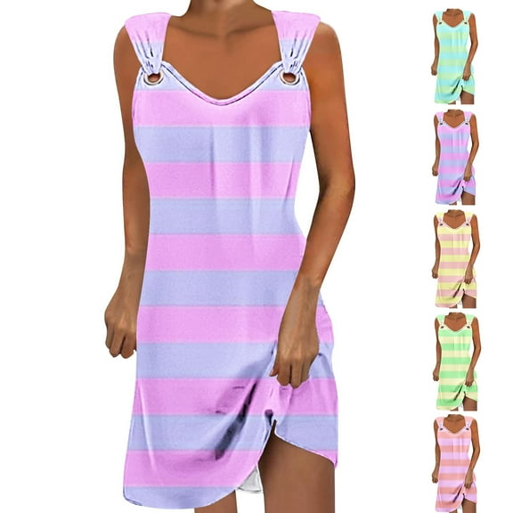 Beach Sundresses for Women 2025 Plus Size Comfort Solid Color Pocket Sleeveless V-Neck Dress Gifts for Womens ~