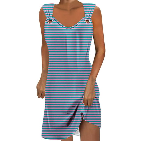 Beach Sundresses for Women 2024 Plus Size Comfort Solid Color Pocket Sleeveless V-Neck Dress Gifts for Womens ~