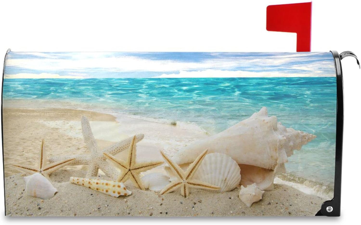 Beach Sunny Sky Mailbox Cover Summer Starfishs Seashells Mailbox Covers Magnetic Large Oversized 21"X25.5" Mailbox Wraps Post Letter Box Cover Garden Decorations