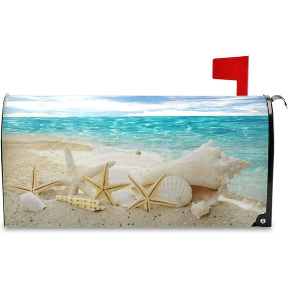 Beach Sunny Sky Mailbox Covers Magnetic Summer Starfishs Seashells Mailbox Cover Wraps Standard Size 18"X21" Post Letter Box Cover Garden Decorations