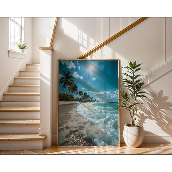 Palm Trees Rappers Beach Sunny Tropical Palm Trees Ocean Waves Paradise Poster , Poster ...