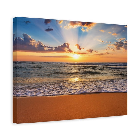 Beach Sunrise Deep Blue Sky Ocean Canvas Wall Art for Home Decor Ready-to-Hang