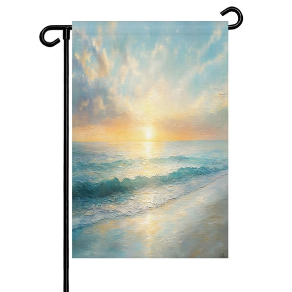 Beach Sunrise Garden Flag 12x18 Inch Ocean Sky Sea Water Wave Double Sided Small Decorative Garden Flags for Outside, Outdoor Yard Porch Lawn Decoration