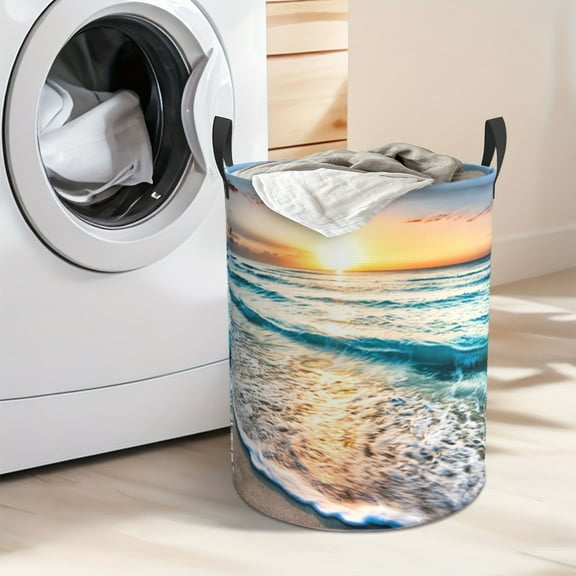 Beach Sunrise Pattern, Dirty Clothes Basket, Foldable and Easy To Carry, Wear-resistant Oxford Fabric, Suitable for Home/living Room/bathroom/outdoor Storage of Toys and Clothes, Laundry Basket