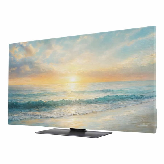 Beach Sunrise TV Dust Cover 24 Inch, Ocean Sky Sea Water Wave Computer Monitor Cover Dustproof Stretchable Indoor TV Screen Protector for LED LCD Universal Monitors