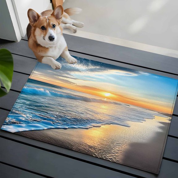 Beach Sunset 2x3 Area Rugs for Living Room, Ocean Spray Sea Romance Scenery Non Slip Floor Mat Washable Low-Profile Indoor Carpet for Bedroom, Dining Room, Bathroom