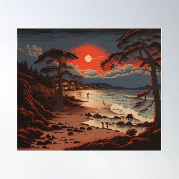Beach Sunset At Ninomiya Beach Poster Wall Art, Modern Wall Decor For Living Room Bedroom, 8x12 UNFRAMED