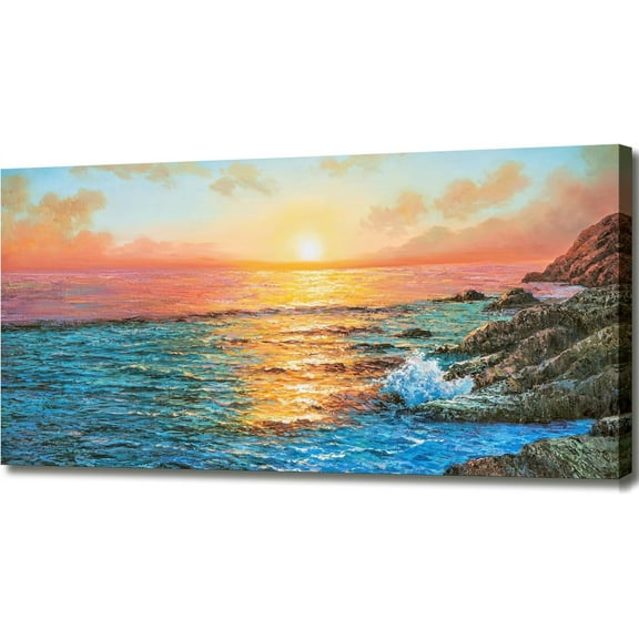 Beach Sunset Canvas Wall Art Coastal Wall Decor Nature Picture Prints, Seascape Paintings Large Size Ocean Landscape Artwork Poster for Living Room Bedroom Office Decoration