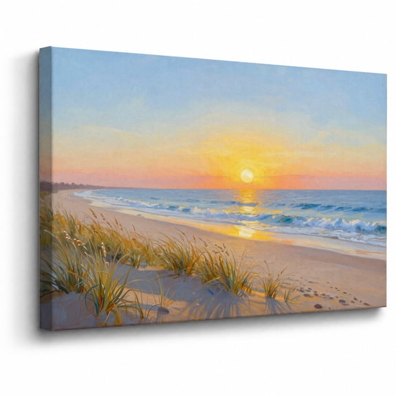 Beach Sunset Canvas Wall Art Framed Decor Ocean Sea Shore Dune Grass Coastal Landscape canvas print for bathroom bedroom or living room