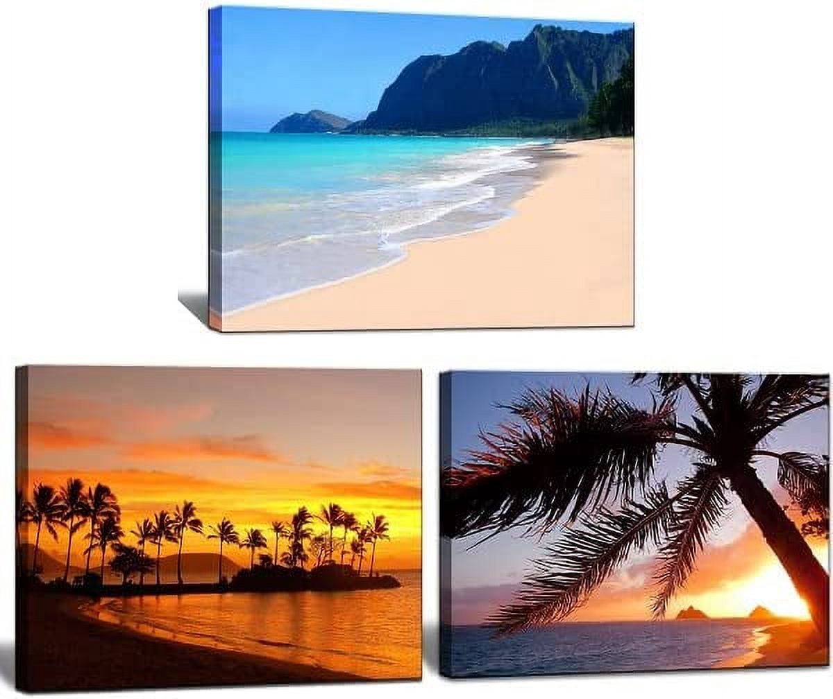 Quadro Su Tela Tramonto Spiaggia - Onde Oceano 61x91 Cm - Arte Moderna Per Soggiorno, Camera Da Letto, Bagno