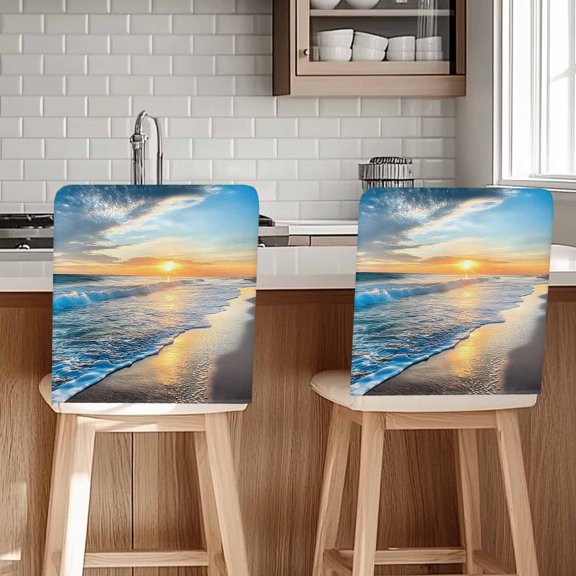 Beach Sunset Chair Covers Set of 1 Ocean Spray Chair Back Covers Stretch Removable Washable Chairs Slipcovers Chair Protector for Dining Room Kitchen Party Decor