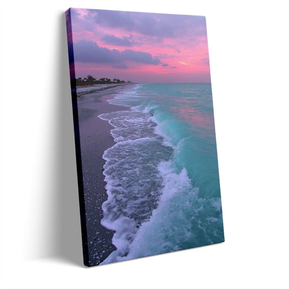 Topbout Art Purple Sunset Beach Coastal Nature Canvas Wall Art Gallery Wrapped for Living Room