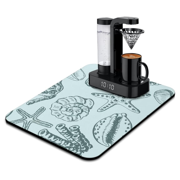 Beach Sunset Coffee Bar Mat Starfish & Waves Pattern, Multi-Functional Absorbent Mat for Home & Office