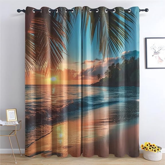Beach Sunset Curtains For Bedroom, Tropical Ocean Blackout Curtains For Living Room, Room Darkening Thermal Curtains & Drapes, Grommet Window Treatments 53"W x 96"L (Pack of 2)