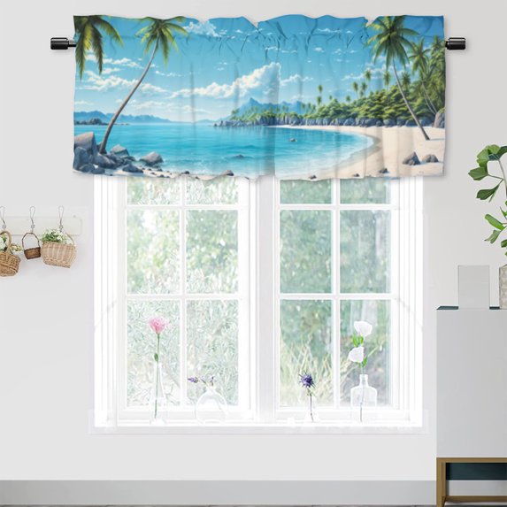 Beach Sunset Curtains Valances for Home Decor Ocean Tropical Palm Trees Summer Seaside Waves Coastal Island Window Valance for Bedroom Bathroom Living Room Dining Room 54 by 18 in, 1 Panel