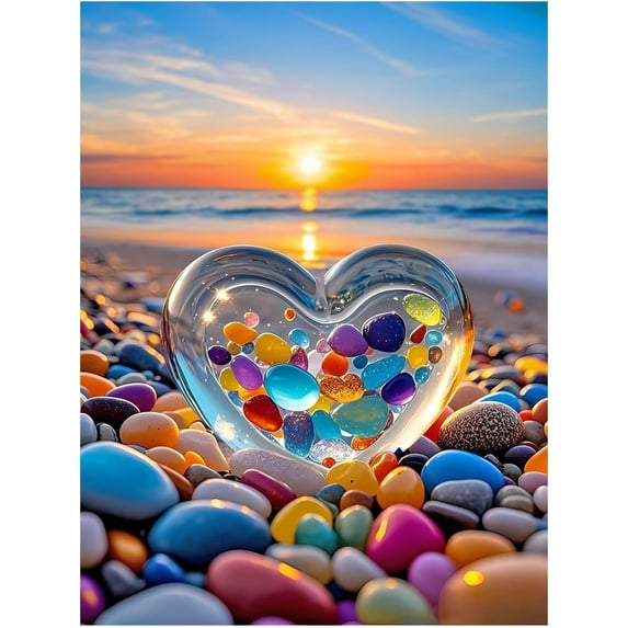 Beach Sunset Diamond Art Set (For Adults), Seaside Reed 5D Diamond Dot Set, DIY Full Diamond Painting Art Set (Home Wall Bedroom or Office Decoration Gift) 16" x 20" (Unframed)